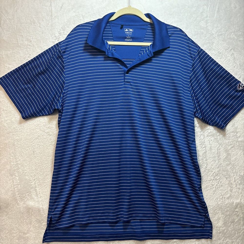 ADIDAS GOLF CLIMALITE BUD LIGHT STRIPED SHORT SLEEVE POLO SHIRT BLUE MENS LARGE